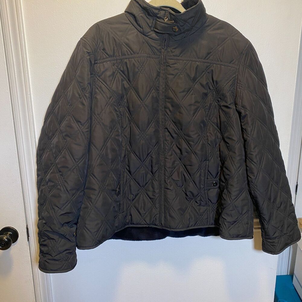 Cozy Weatherproof Black Quilted Fleece Lined Jacket Insulated Zip Up 2X Plus